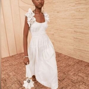 Ulla Johnson Size 6 • Rissa Linen Striped Ruffle Nap Midi Dress.